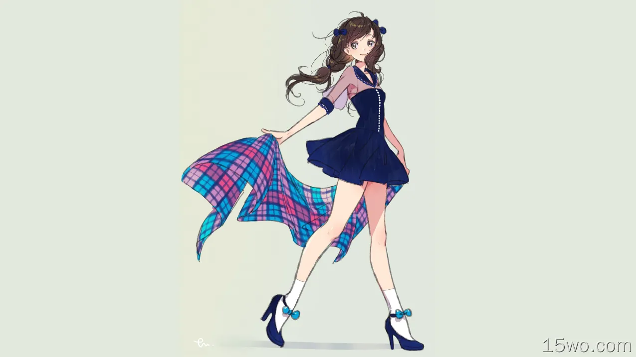 动漫 原创 女孩 Dress Anime Original Long Hair Brown Hair Smile 高清壁纸