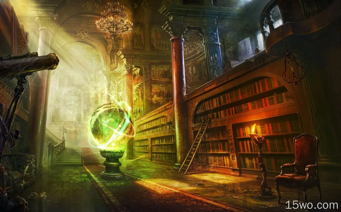 幻想室、魔法、图书馆、城堡、阳光