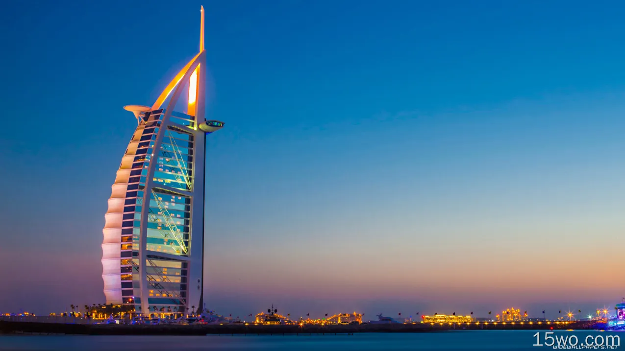 人造 Burj Al Arab 建筑 迪拜 阿拉伯联合酋长国 夜晚 高清壁纸