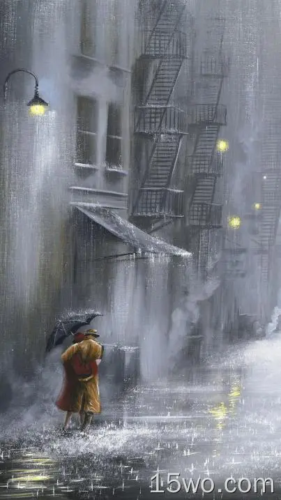 情侣、下雨、油漆、雨伞、街道