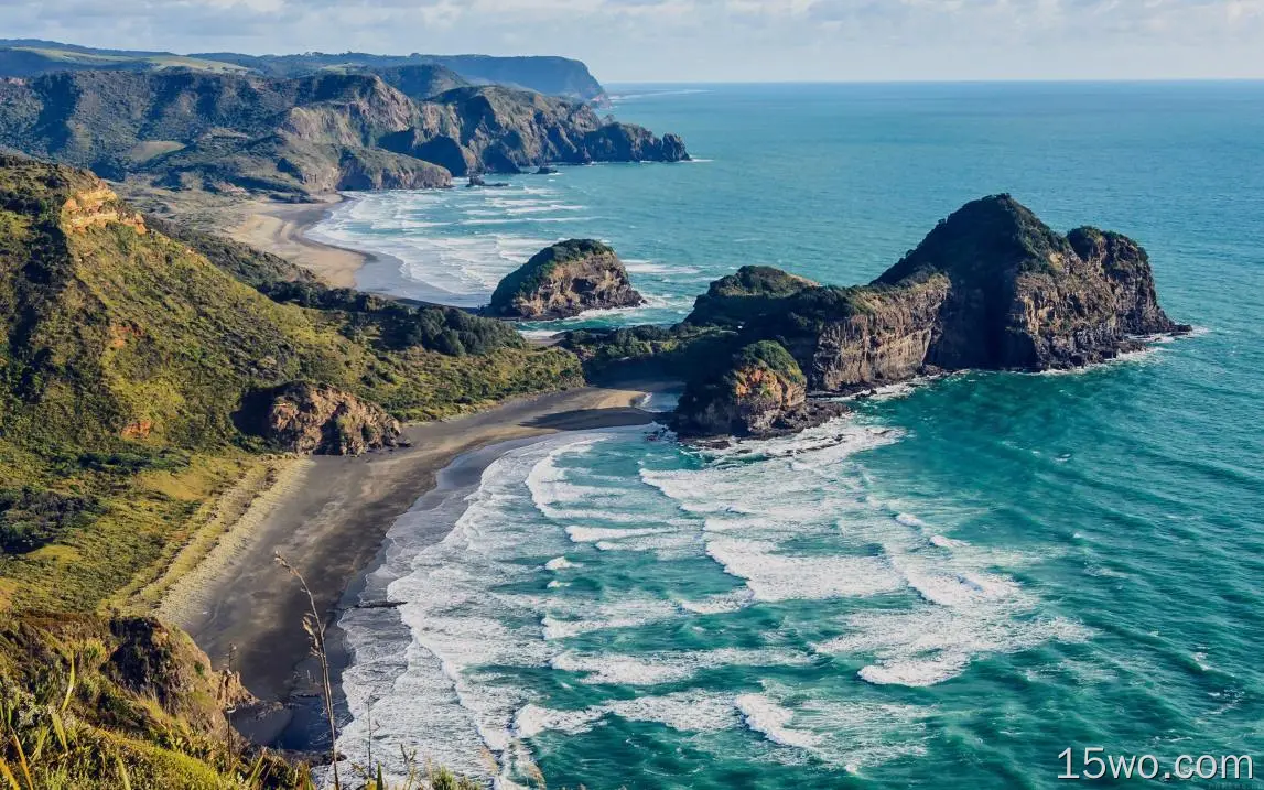 自然 海滩 海洋 岩石 Coast 新西兰 大自然 Horizon 高清壁纸
