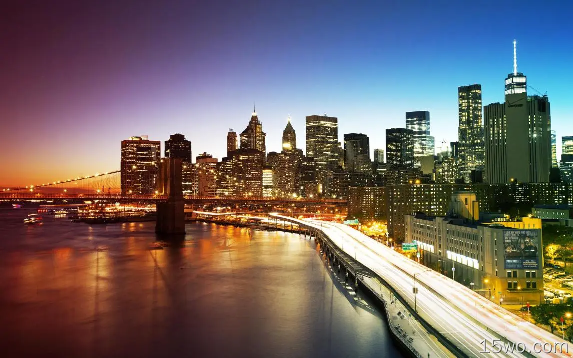 人造 曼哈顿 城市 美国 建筑 USA 桥 摩天大楼 纽约 Cityscape 高清壁纸