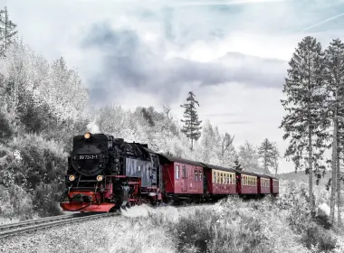 座驾 Steam Train Snow 冬季 火车 高清壁纸 3840x2160