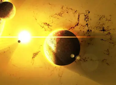 太阳爆炸，行星，黄色星系 2560x1440