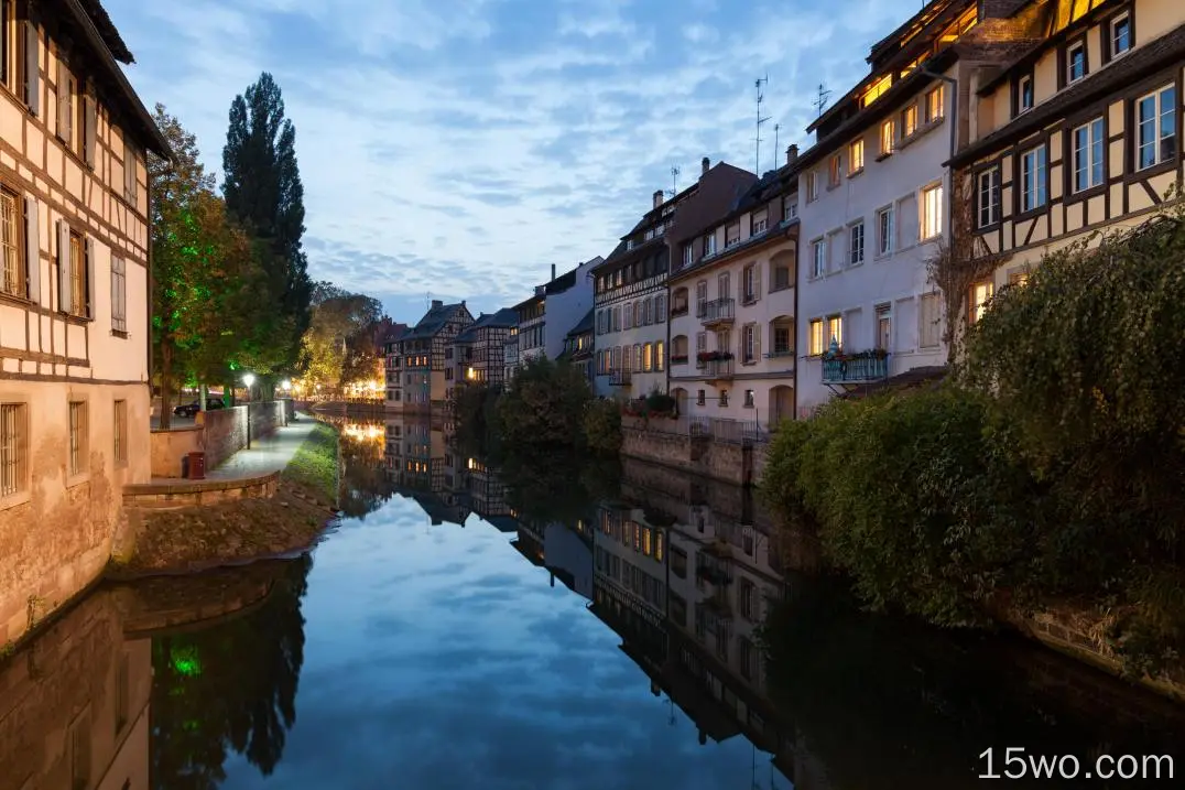 人造 Strasbourg 城市 法国 Alsace Canal 倒影 高清壁纸