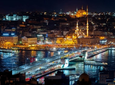 伊斯坦布尔，土耳其，夜景灯光，城市，建筑，桥梁，水 1920x1080