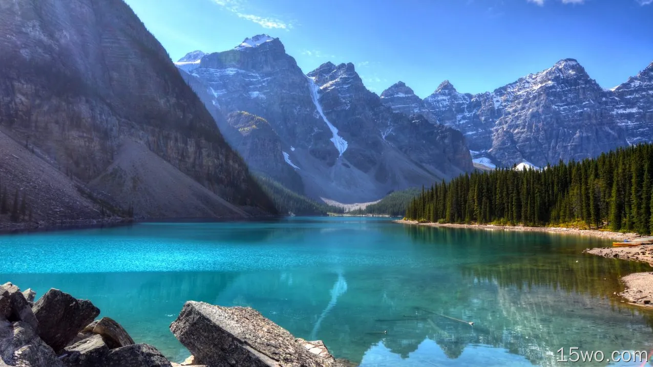 自然 梦莲湖 湖泊 Banff National Park Alberta 加拿大 Canadian Rockies 山 倒影 峭壁 高清壁纸