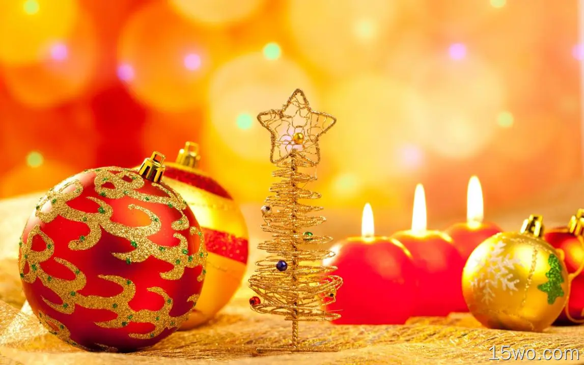 节日 圣诞节 Christmas Ornaments 蜡烛 高清壁纸