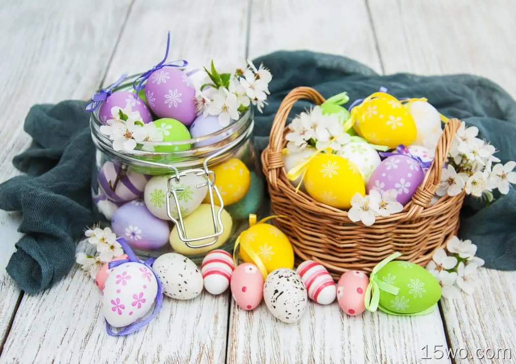 节日 复活节 花 Easter Egg Basket 高清壁纸