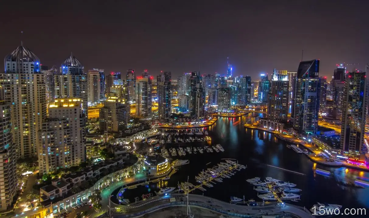 人造 迪拜 城市 阿拉伯联合酋长国 夜晚 高清壁纸