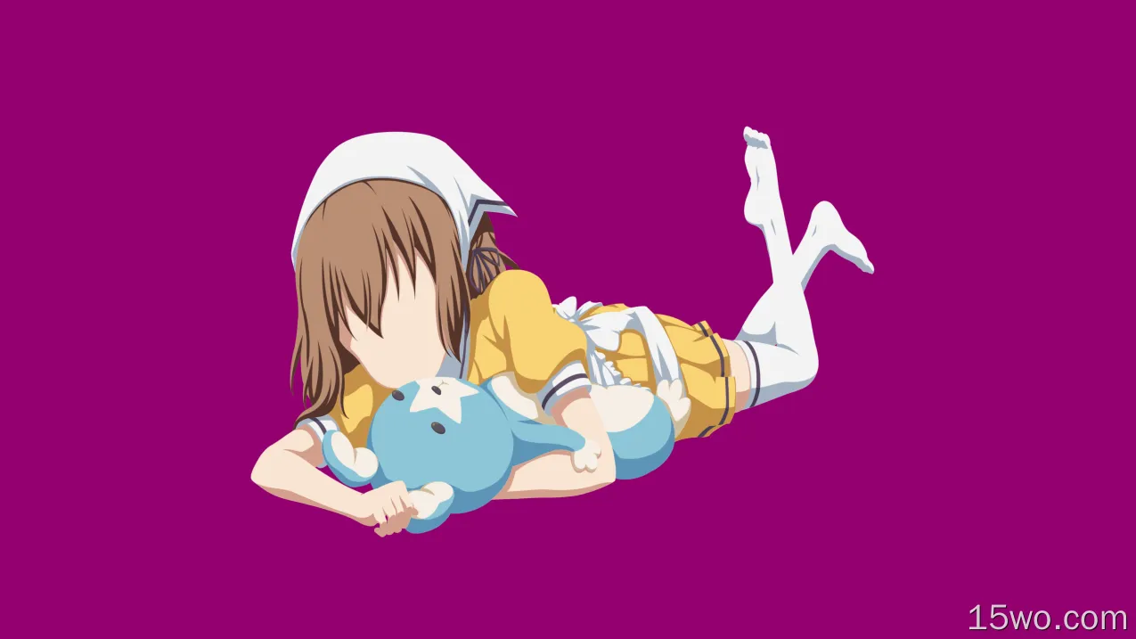 动漫 调教咖啡厅 Mafuyu Hoshikawa Anime 女孩 Lying Down Brown Hair Short Hair Maid Thigh Highs Dress Yellow Dress Headdress Minimalist 高清壁纸