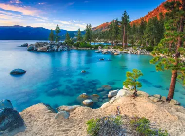 自然 Lake Tahoe 湖泊 地球 绿松石 树 岩石 高清壁纸 3865x2576