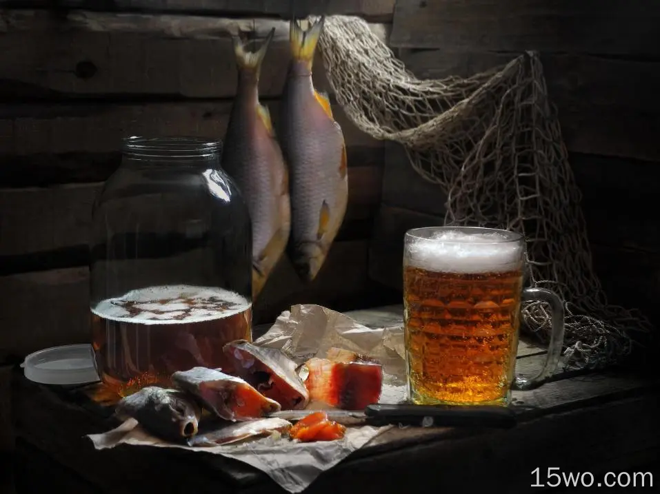 摄影 静物 啤酒 鱼 饮品 Alcohol 高清壁纸