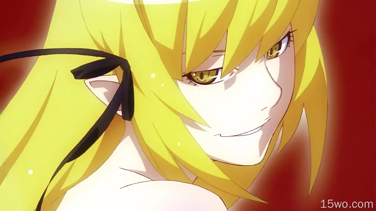动漫 物语系列 Shinobu Oshino Kiss-shot Acerola-orion Heart-under-blade 女孩 面容 Smile Yellow Eyes Blonde 高清壁纸