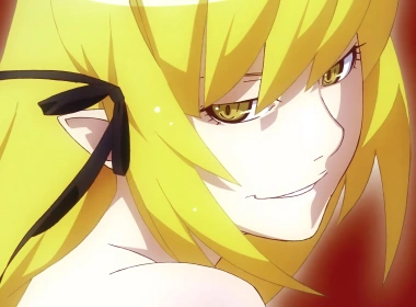 动漫 物语系列 Shinobu Oshino Kiss-shot Acerola-orion Heart-under-blade 女孩 面容 Smile Yellow Eyes Blonde 高清壁纸 3840x2160