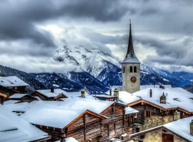人造 村庄 山 瑞士 冬季 Snow 高清壁纸 5355x3579