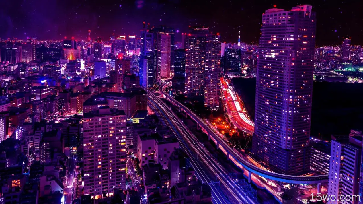 人造 东京 城市 日本 光 建筑 公路 夜晚 高清壁纸