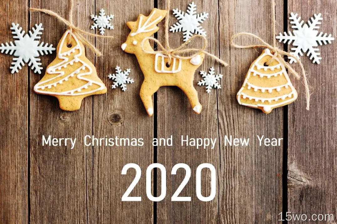 节日 New Year 2020 Happy New Year Merry Christmas 饼干 木质 高清壁纸