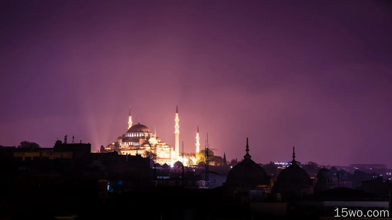 宗教 Suleymaniye Mosque 清真寺 Religion 伊斯兰教 夜晚 高清壁纸