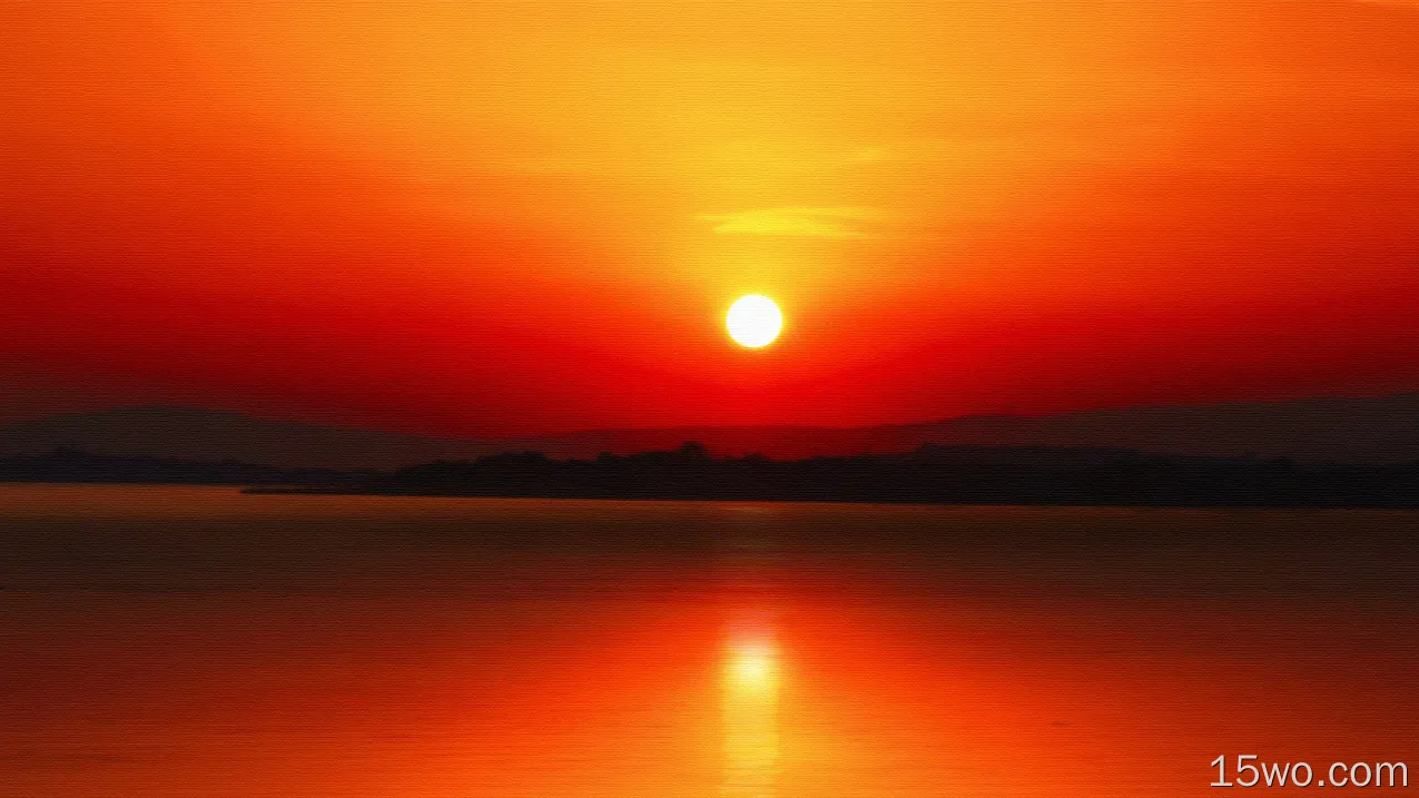 自然 日落 艺术 红色 湖泊 高清壁纸