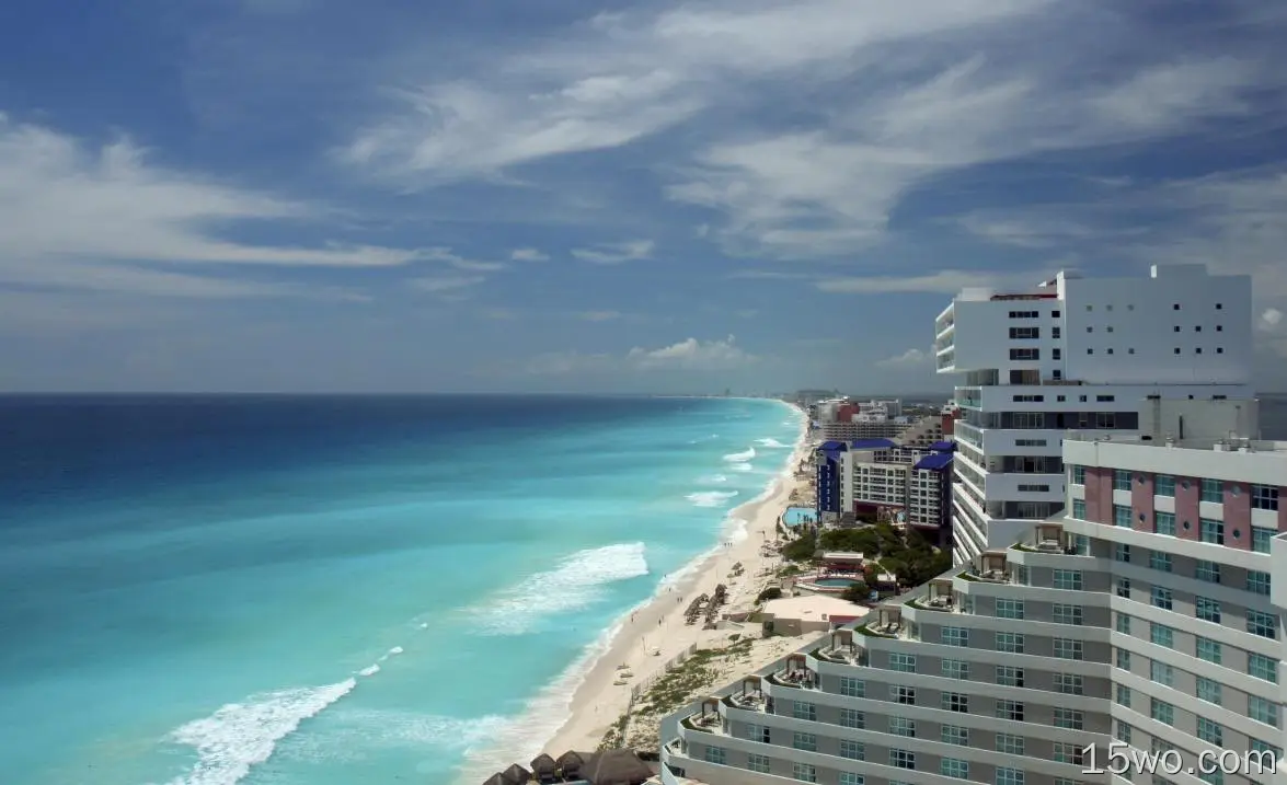 人造 度假酒店 Cancún 墨西哥 酒店 海滩 海洋 Sea 绿松石 Horizon 高清壁纸