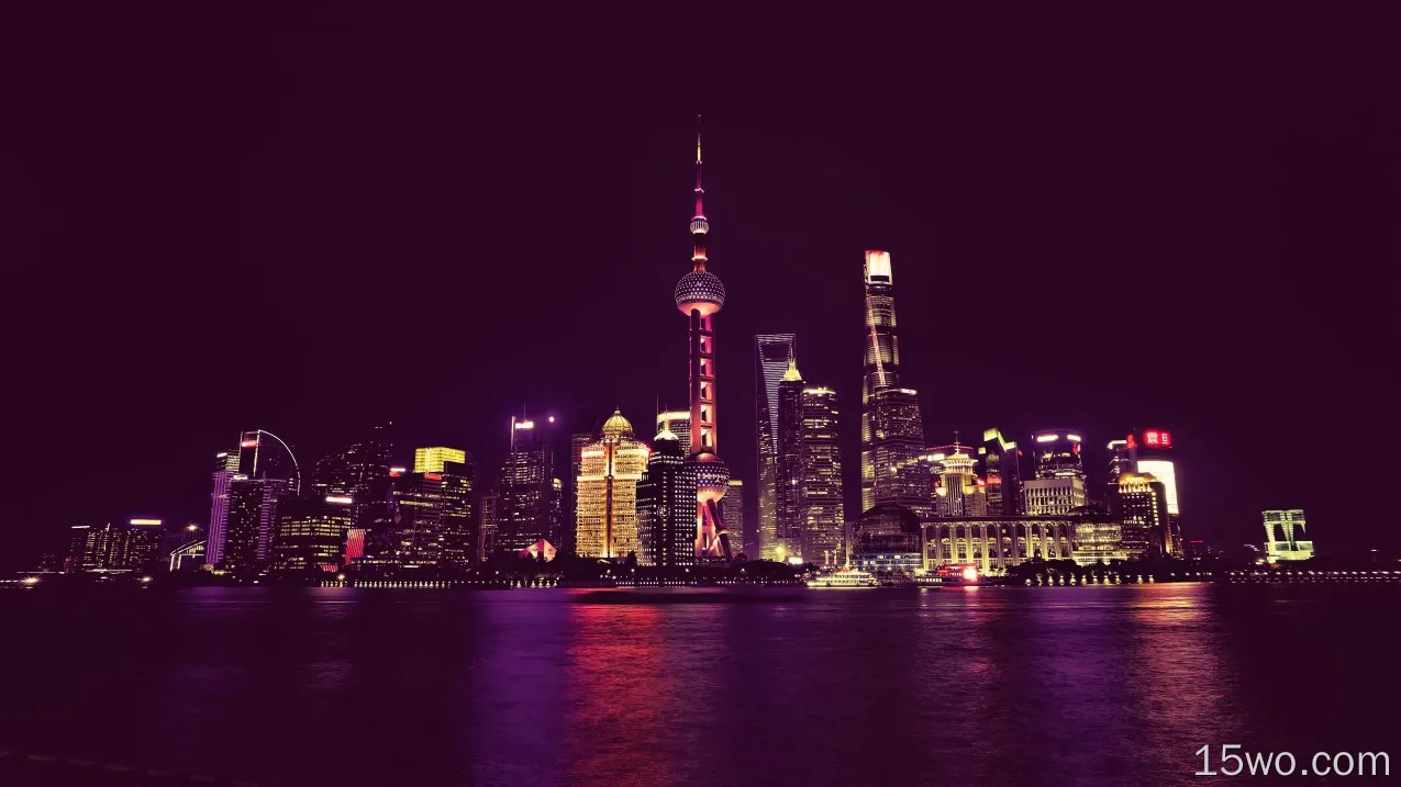 人造 上海 城市 中国 建筑 摩天大楼 夜晚 高清壁纸