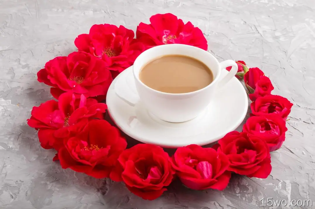 食物 咖啡 Cup 花 Red Flower 饮品 高清壁纸