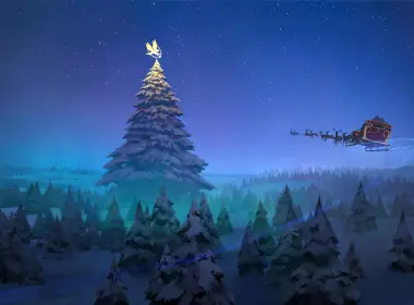 圣诞老人驯鹿雪橇飞圣诞树4k 7680x4320