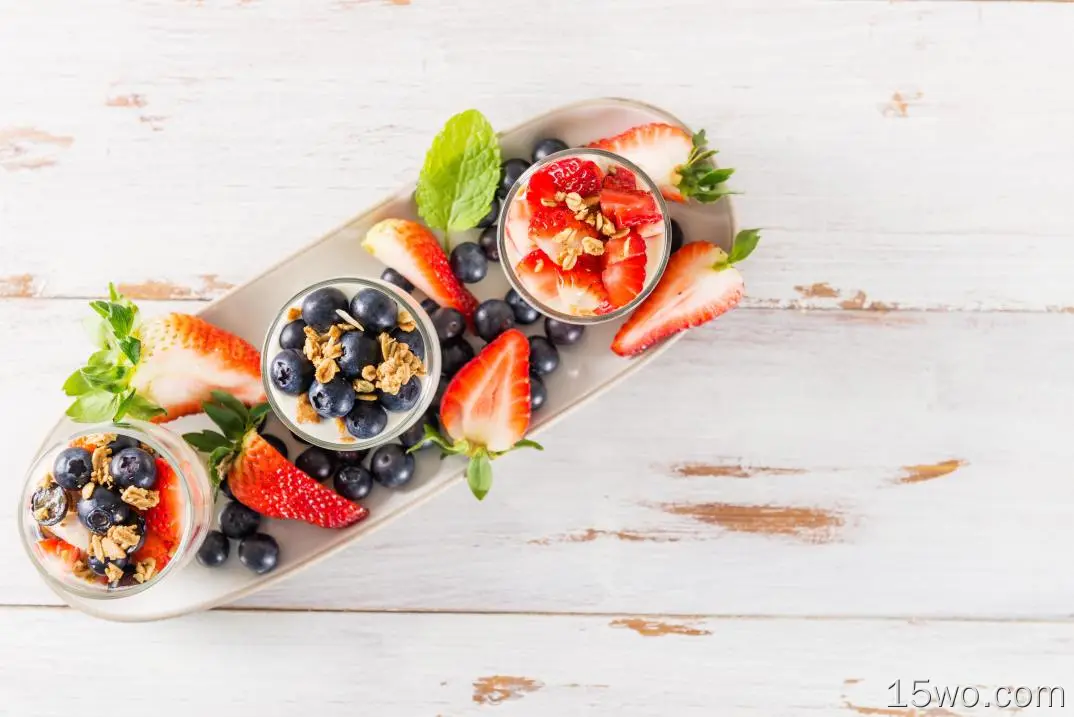 食物 酸奶 水果 蓝莓 草莓 甜点 浆果 高清壁纸