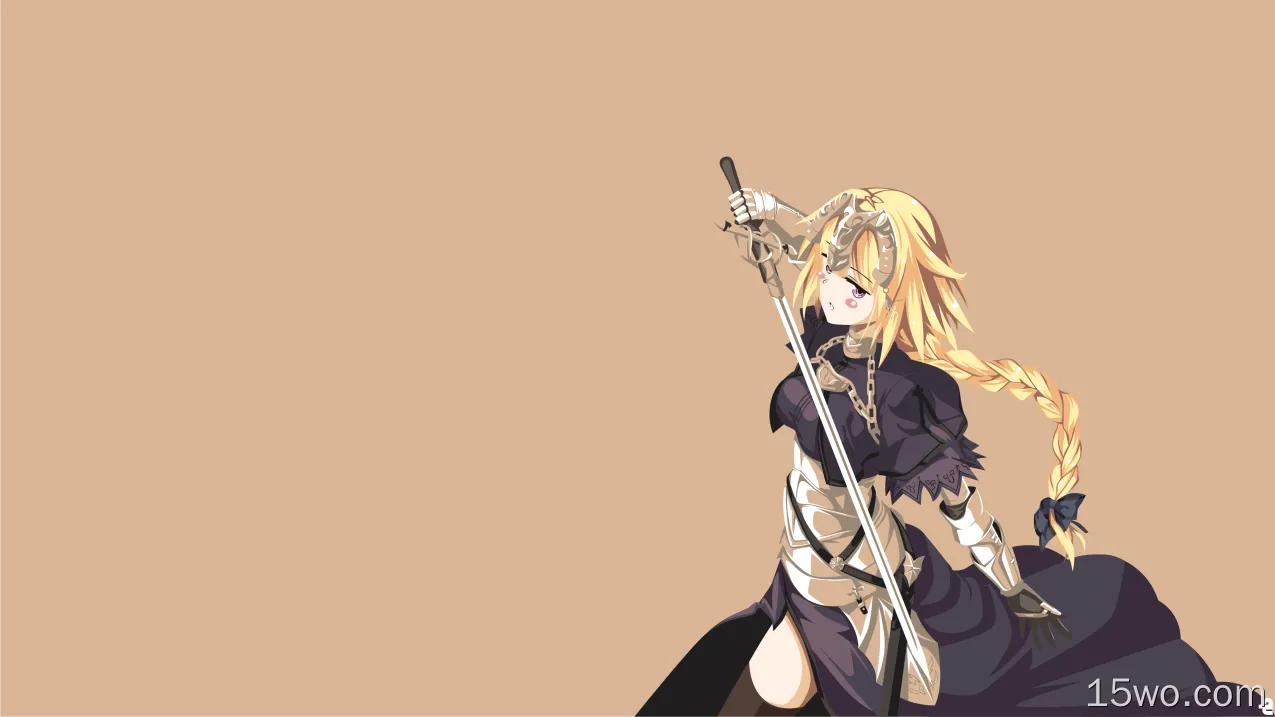 动漫 命运/外典 Fate系列 Jeanne d'Arc Ruler Anime Fate 女孩 武器 剑 Dress Black Dress Glove Braid Long Hair Headdress Thigh Highs Chain Blush Armor 高清壁纸