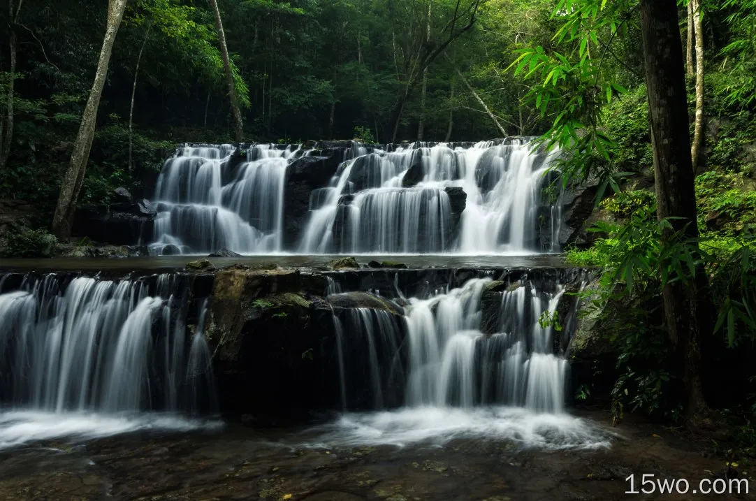 自然 瀑布 地球 森林 泰国 高清壁纸