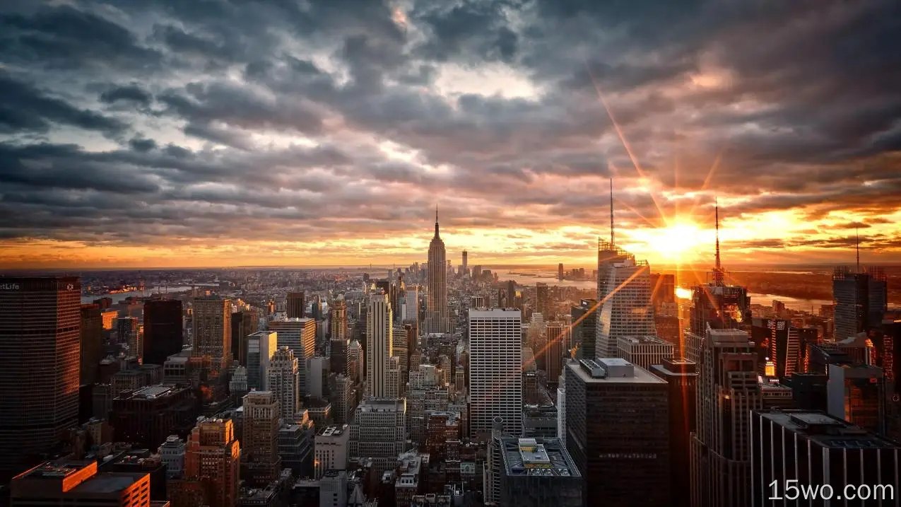 纽约市,曼哈顿,气氛,光,余辉,壁纸,3840x2160