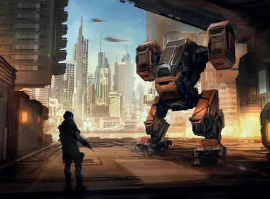 科幻 机器人 城市 军人 高清壁纸 3508x1772