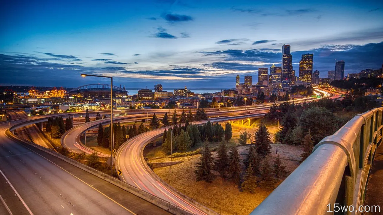 人造 西雅图 城市 美国 延时摄影 路 高清壁纸