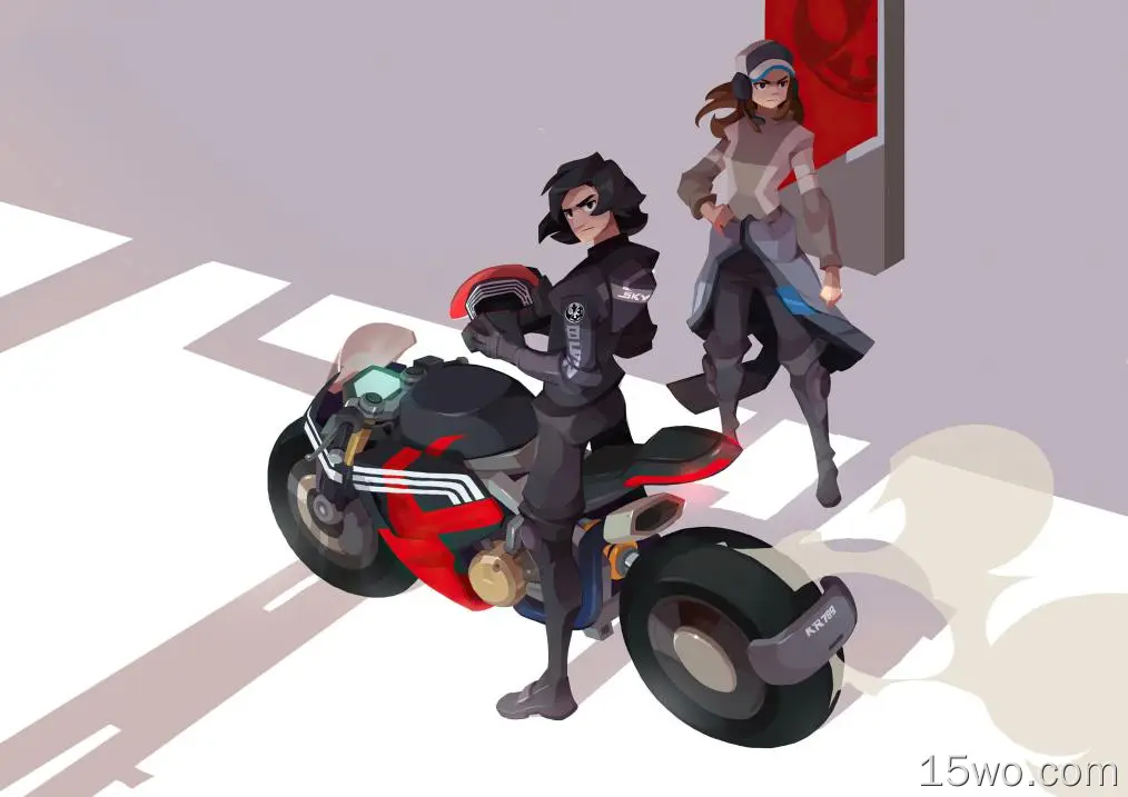 科幻 人物 Man Woman 摩托车 交通工具 高清壁纸