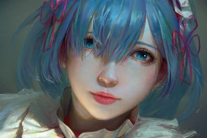 动漫 从零开始的异世界生活 女孩 Blue Eyes Blue Hair 面容 Rem 高清壁纸  6288x3257