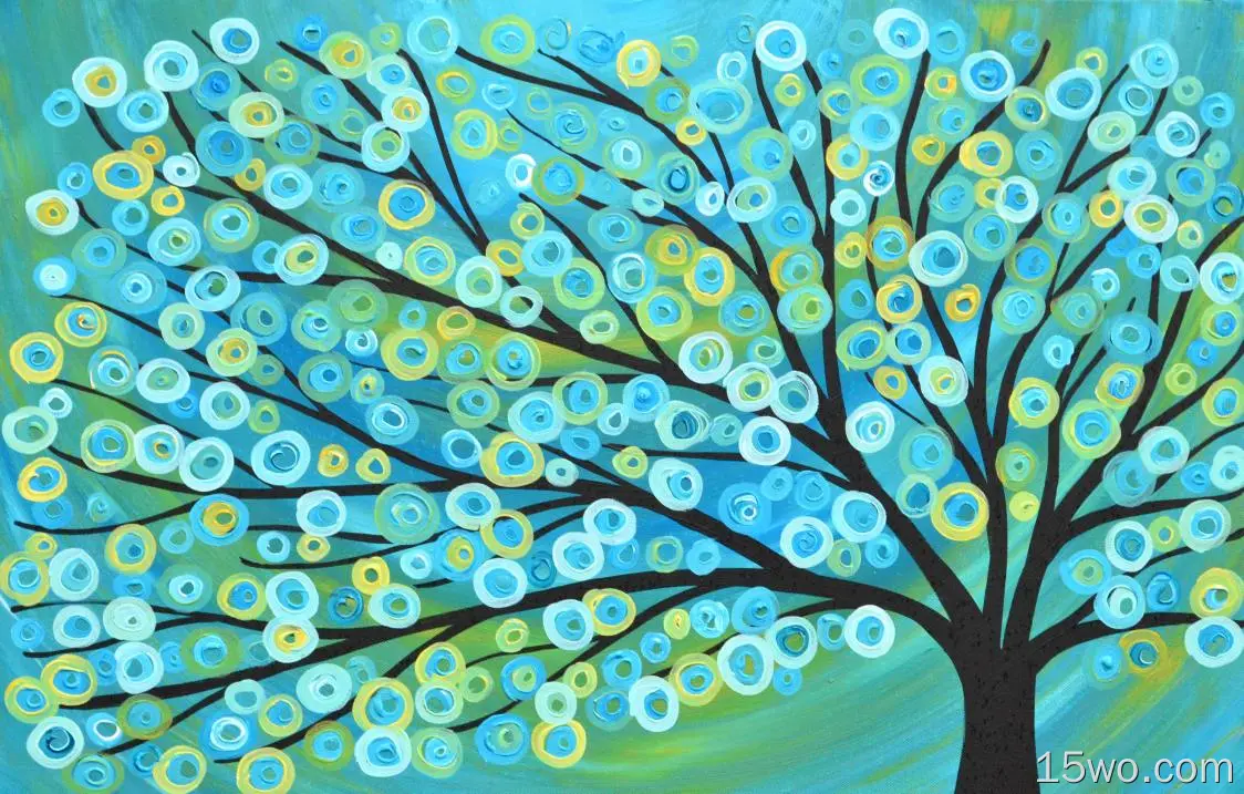 艺术 树 抽象 Brown 蓝色 黄色 高清壁纸