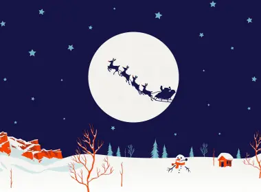 节日 圣诞节 冬季 月亮 Silhouette Santa 雪人 Sleigh 鹿 高清壁纸 2880x1800