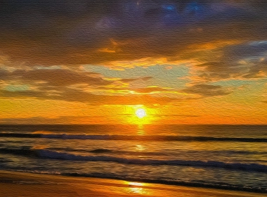 艺术 日落 海滩 Sea 海浪 油画 云 Horizon 高清壁纸 3840x2160