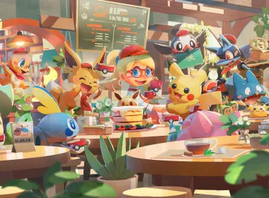 电子游戏 Pokémon Café Mix Ludicolo Stoutland Pikachu Charmander Eevee Lucario Rowlet Munchlax Sobble 口袋妖怪 高清壁纸 10031x5642