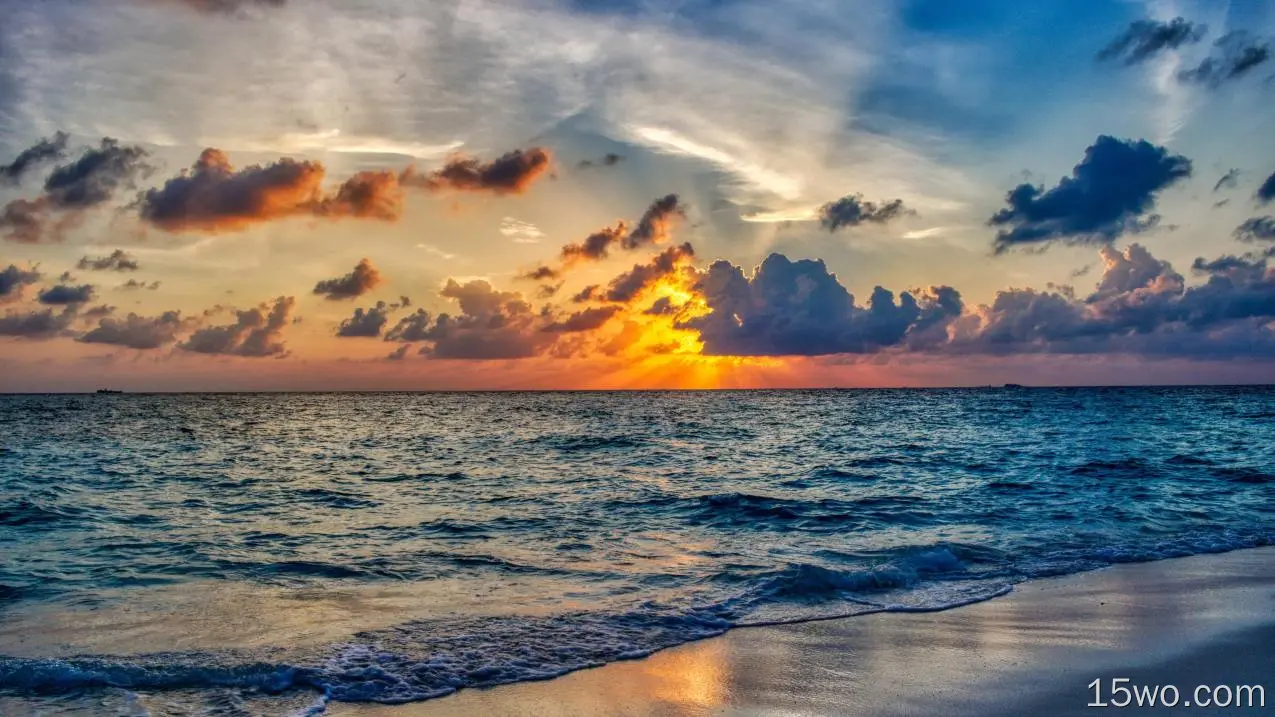 自然 日落 海滩 云 Horizon 高清壁纸