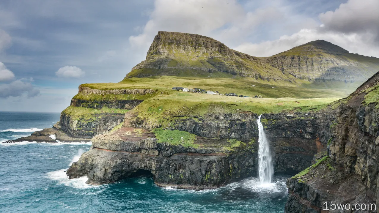 Mlafossur,瀑布,冰岛,性质,悬崖,自然景观,壁纸,3840x2160
