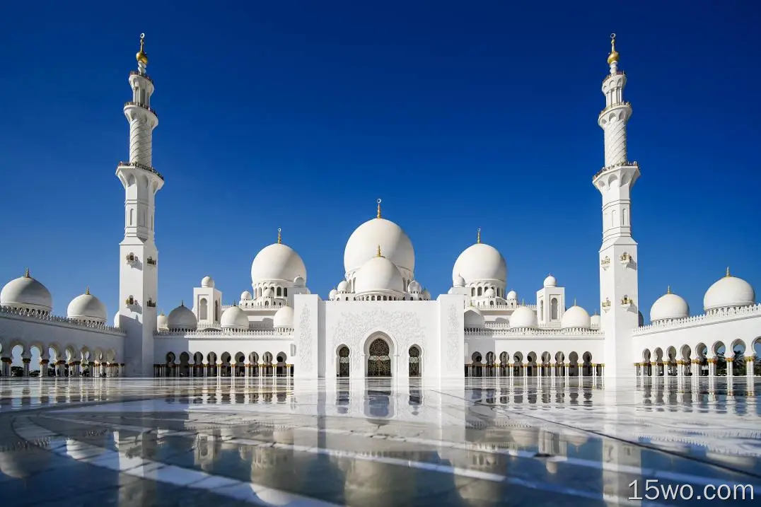 宗教 阿布扎比大清真寺 清真寺 天空 倒影 Abu Dhabi 阿拉伯联合酋长国 建筑 高清壁纸