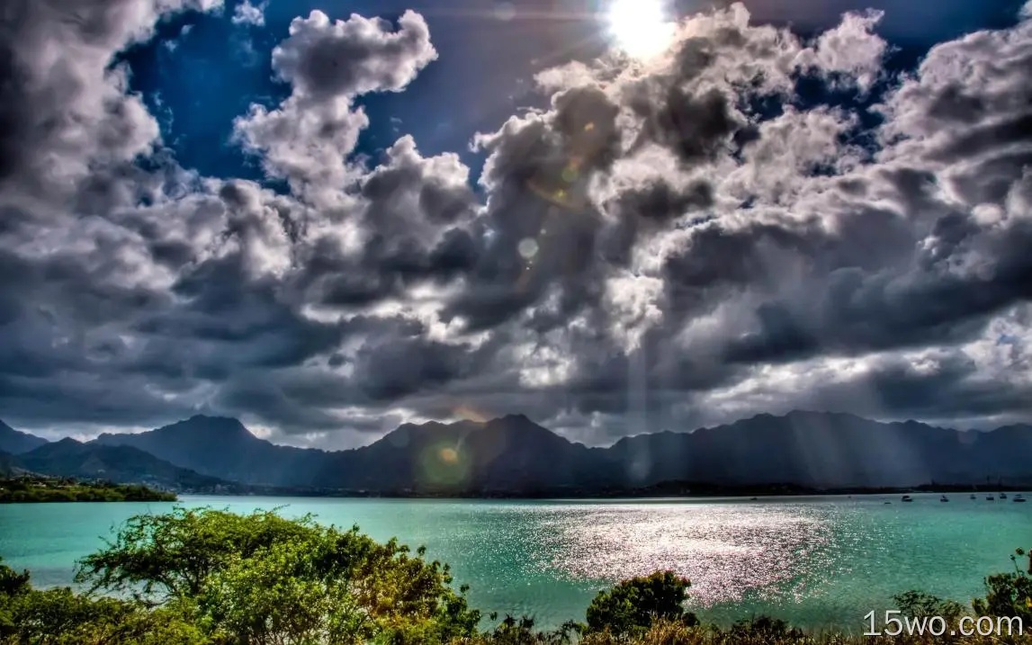 自然 天空 地球 云 太阳 阳光 山 海洋 树 Oahu Hawaii 高清壁纸