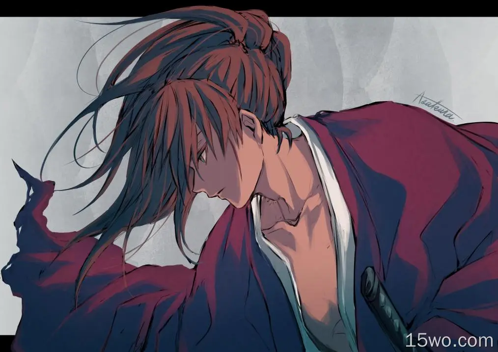 Rurouni Kenshin,Kenshin Himura,katana,anime men,long hair,simple background,minimalism