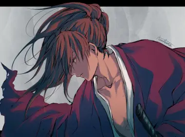 Rurouni Kenshin,Kenshin Himura,katana,anime men,long hair,simple background,minimalism 4093x2894