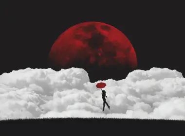 红月，飞翔的女孩，云外，艺术品 3840x2880