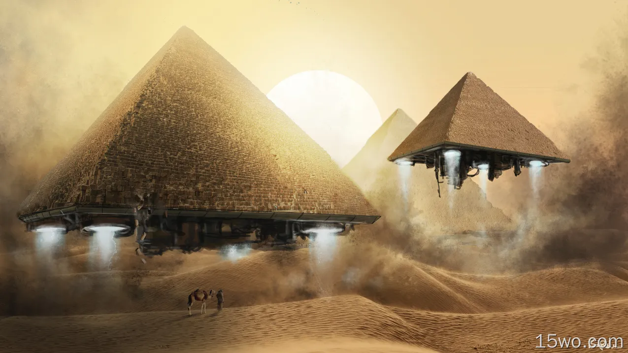 科幻 宇宙飞船 艺术 Egyptian 沙漠 Sand 金字塔 高清壁纸