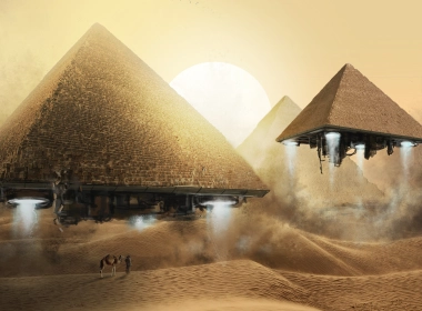科幻 宇宙飞船 艺术 Egyptian 沙漠 Sand 金字塔 高清壁纸 3840x2160