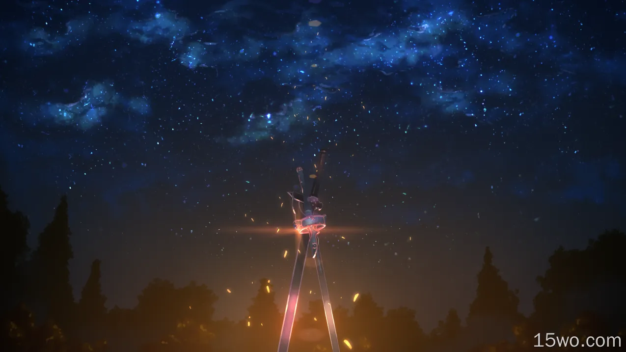 动漫 刀剑神域 剑 Anime 武器 夜晚 星空 天空 高清壁纸